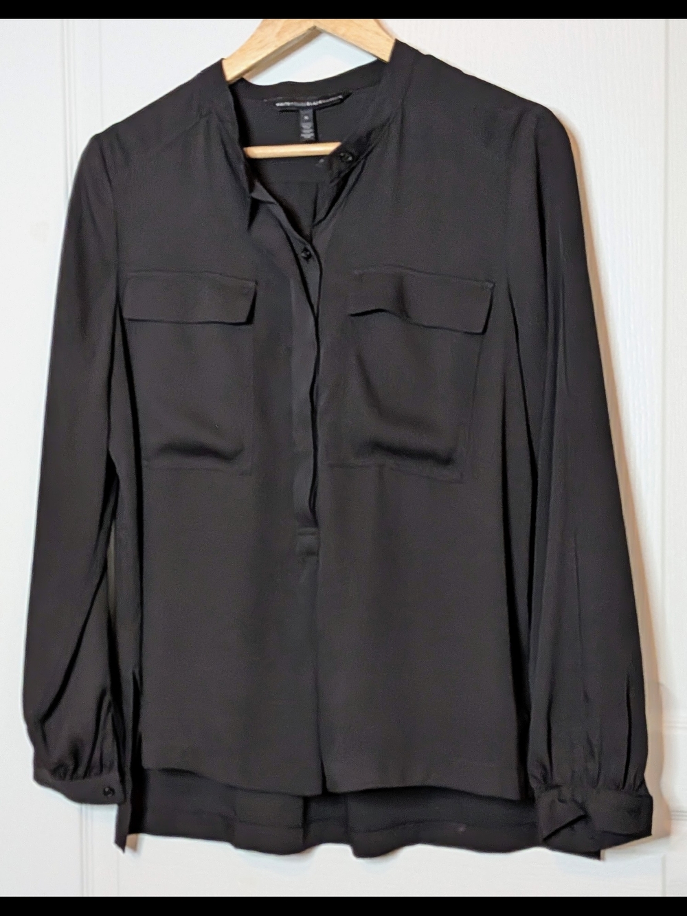 White House Black Market S Black Button-Front Pocket Blouse